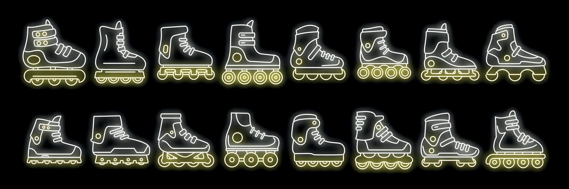 Neon style inline roller skates icons showing different types of boots vector