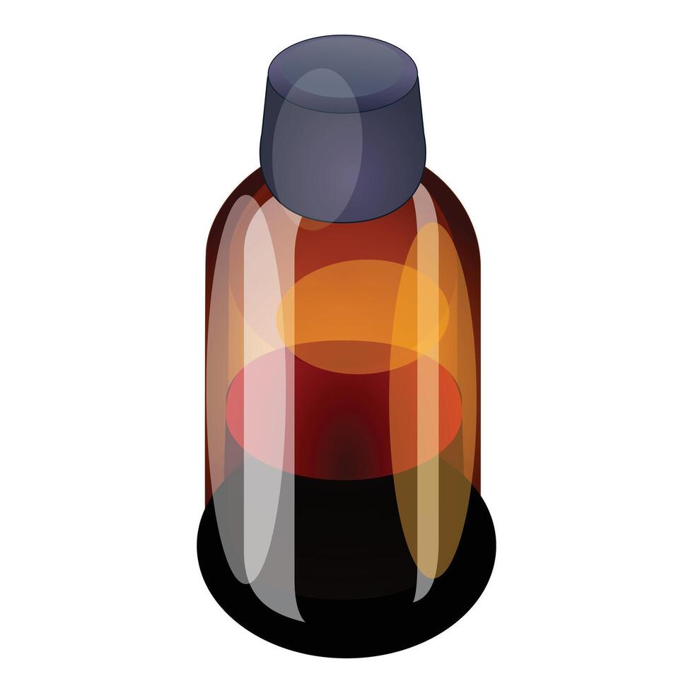 Brown glass bottle with cap containing red liquid vector