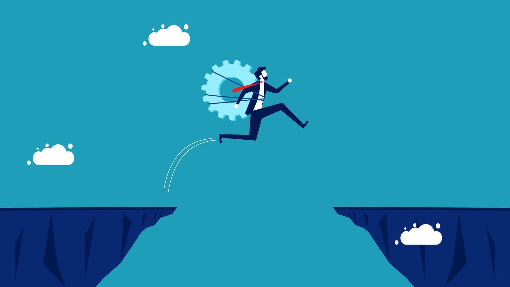 jumping over the cliff gap,achievement concept vector