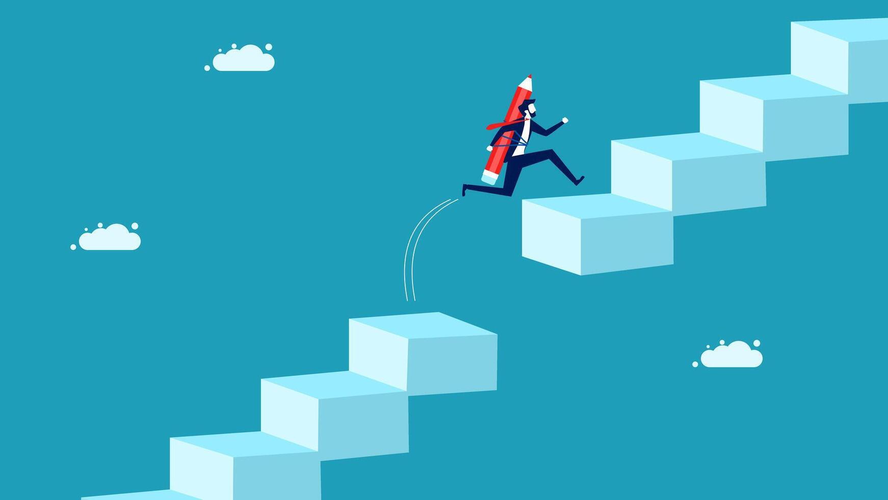 running up a ladder to climb up a block vector