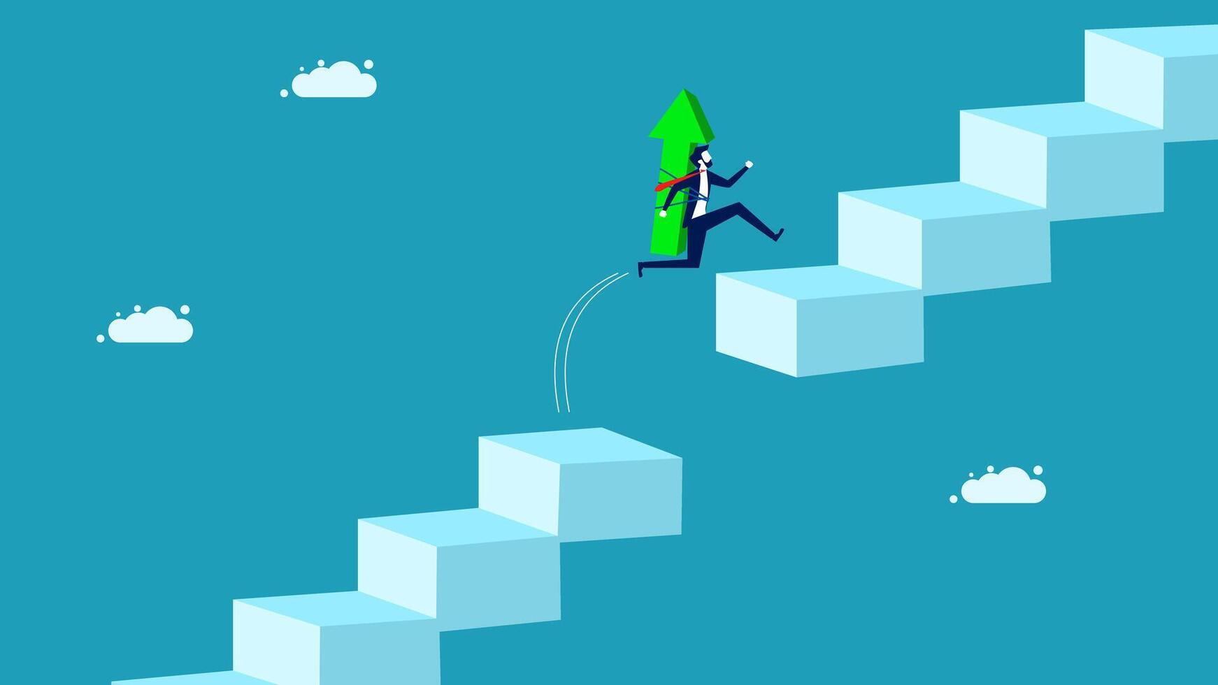 running up a ladder to climb up a block vector