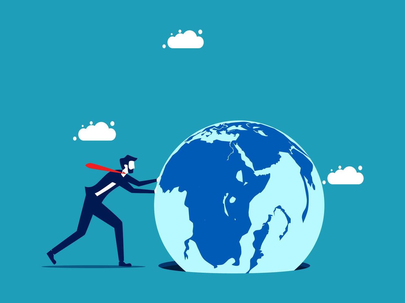 man pushing the globe with his hands vector