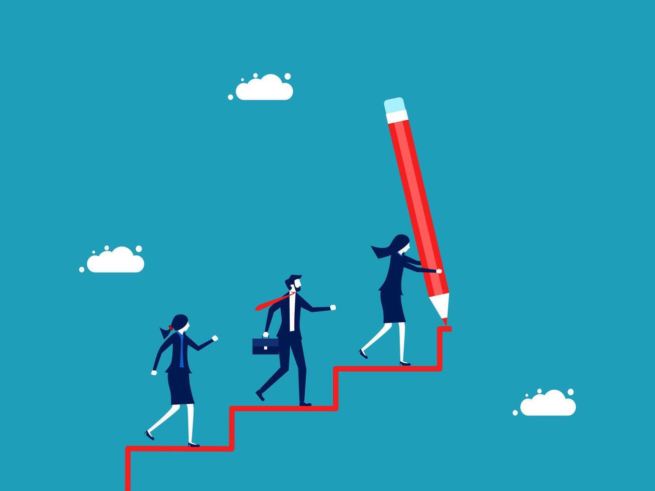 people climbing stairs with pencil vector