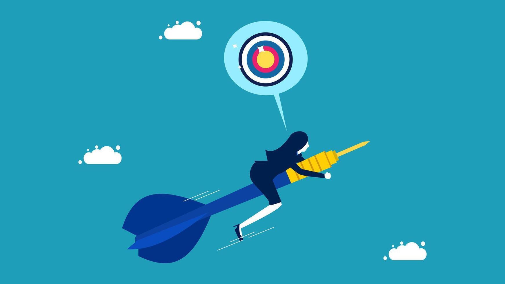 businesswoman on a rocket with a target on it vector