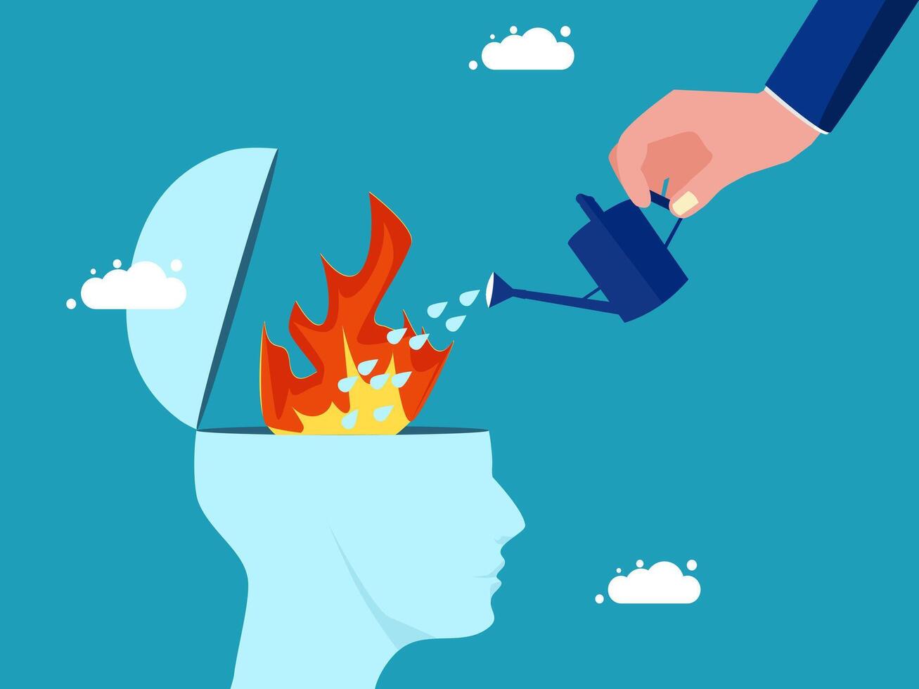 businessman on top of head with a burning brain vector