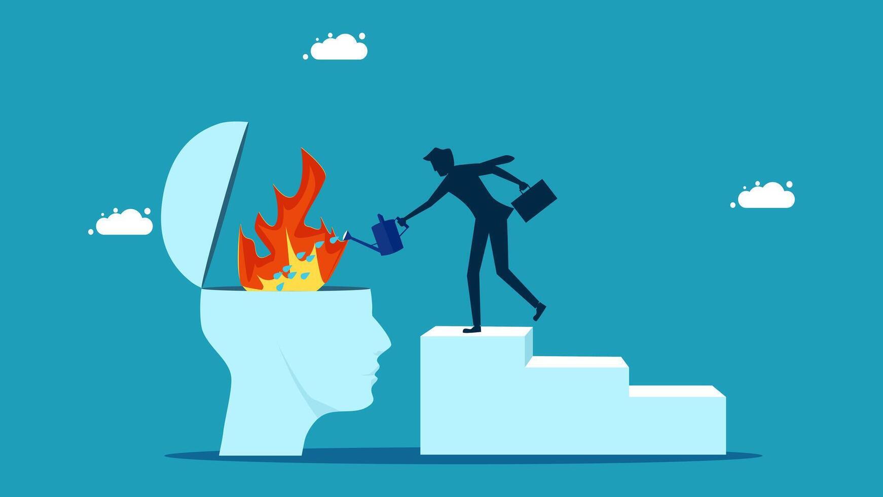 businessman walking on top of head with a burning brain vector