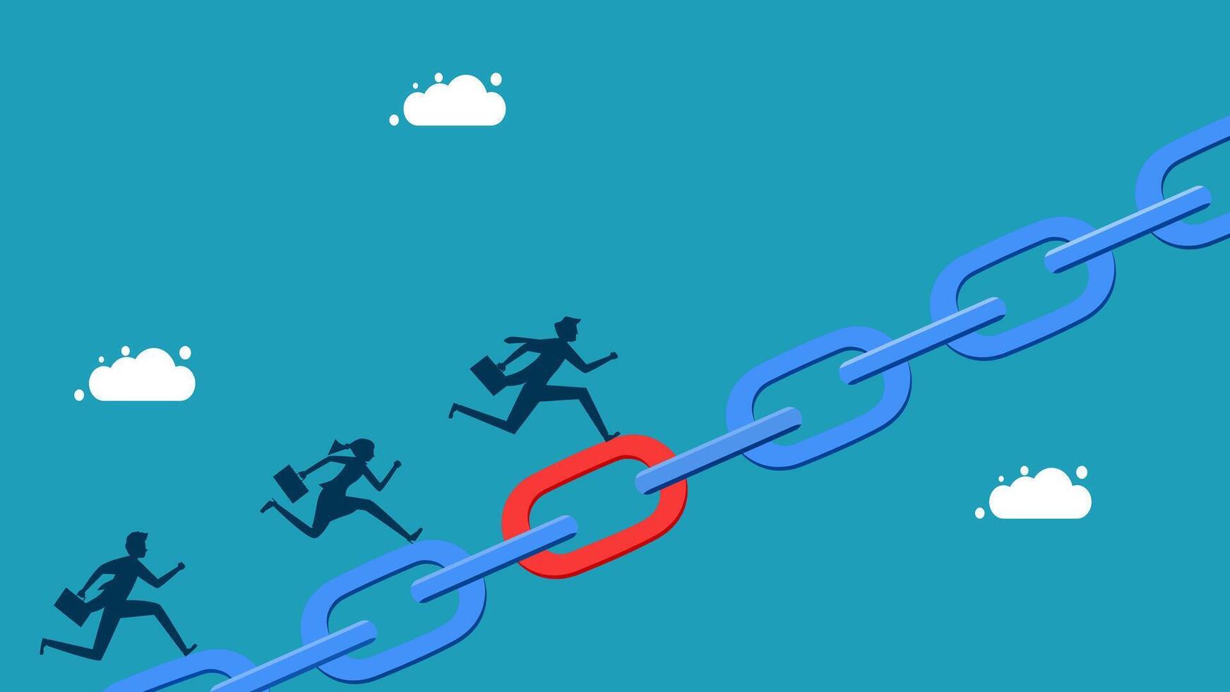 business people running on a chain with a red link vector