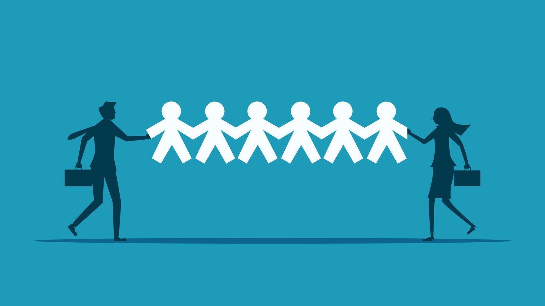 business people holding hands and standing in a line vector