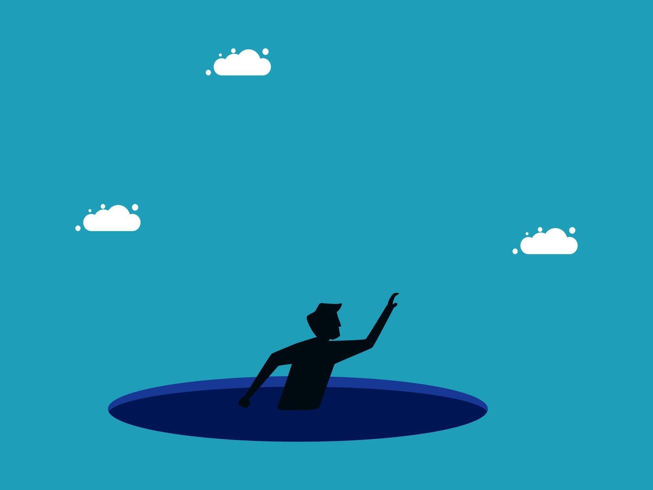 a man is floating in a hole with clouds above him vector