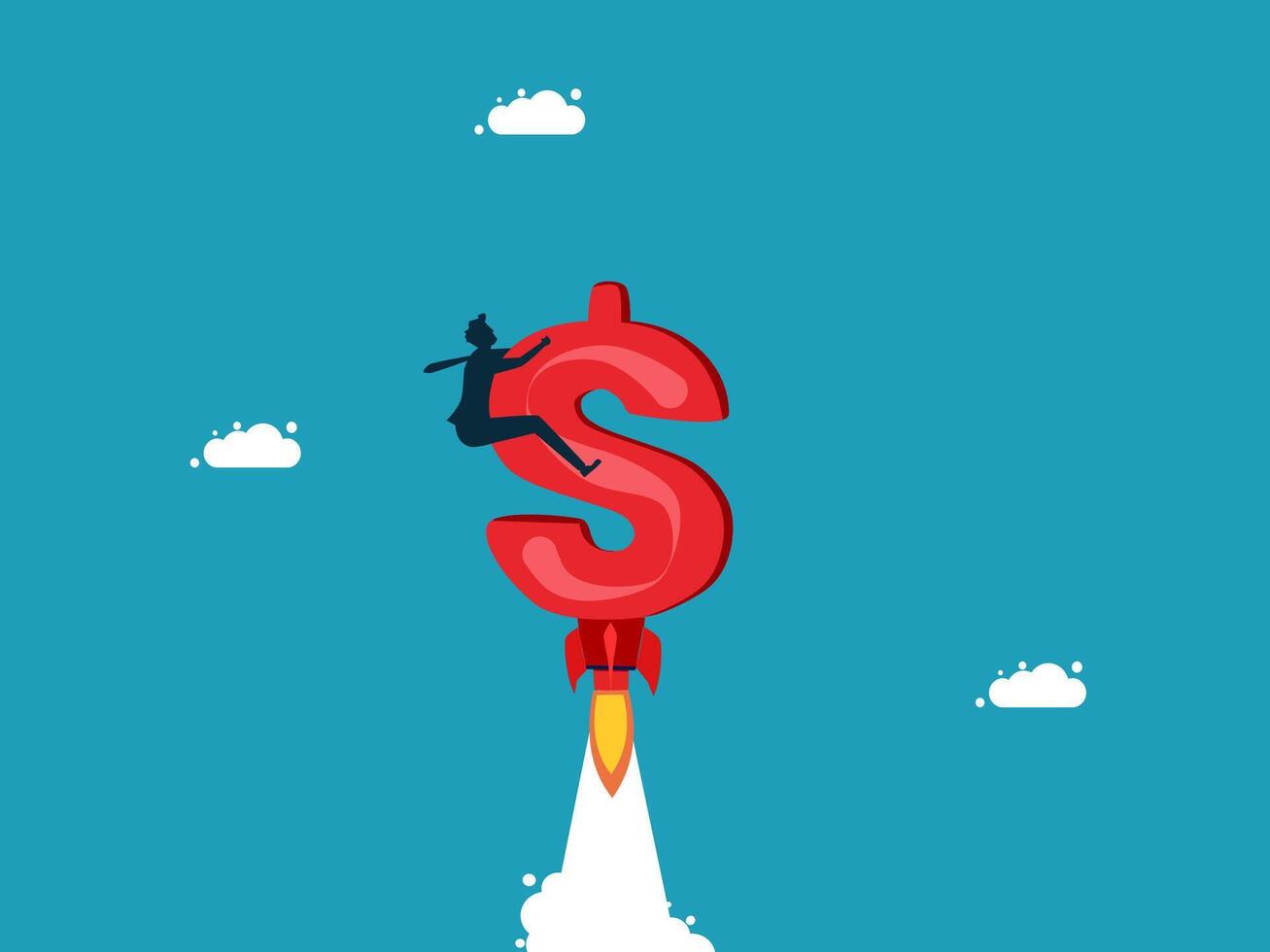 a man is riding on a rocket with a dollar sign vector