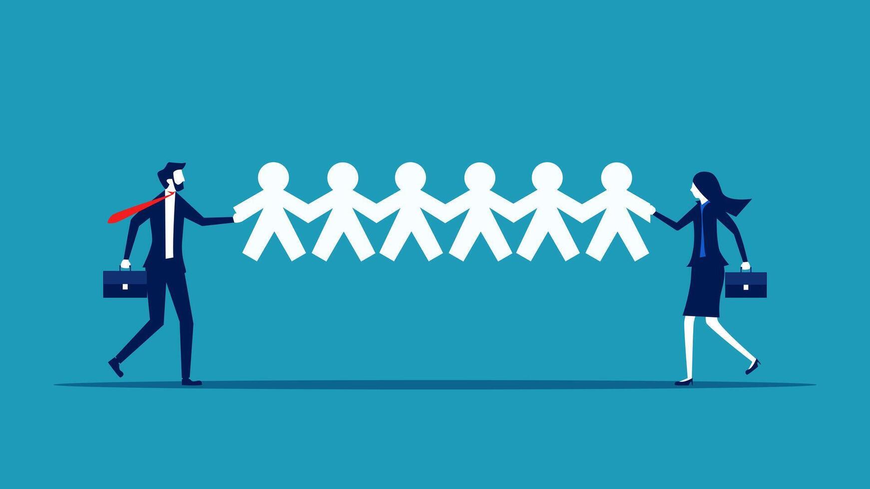 business people holding hands and standing in a line vector