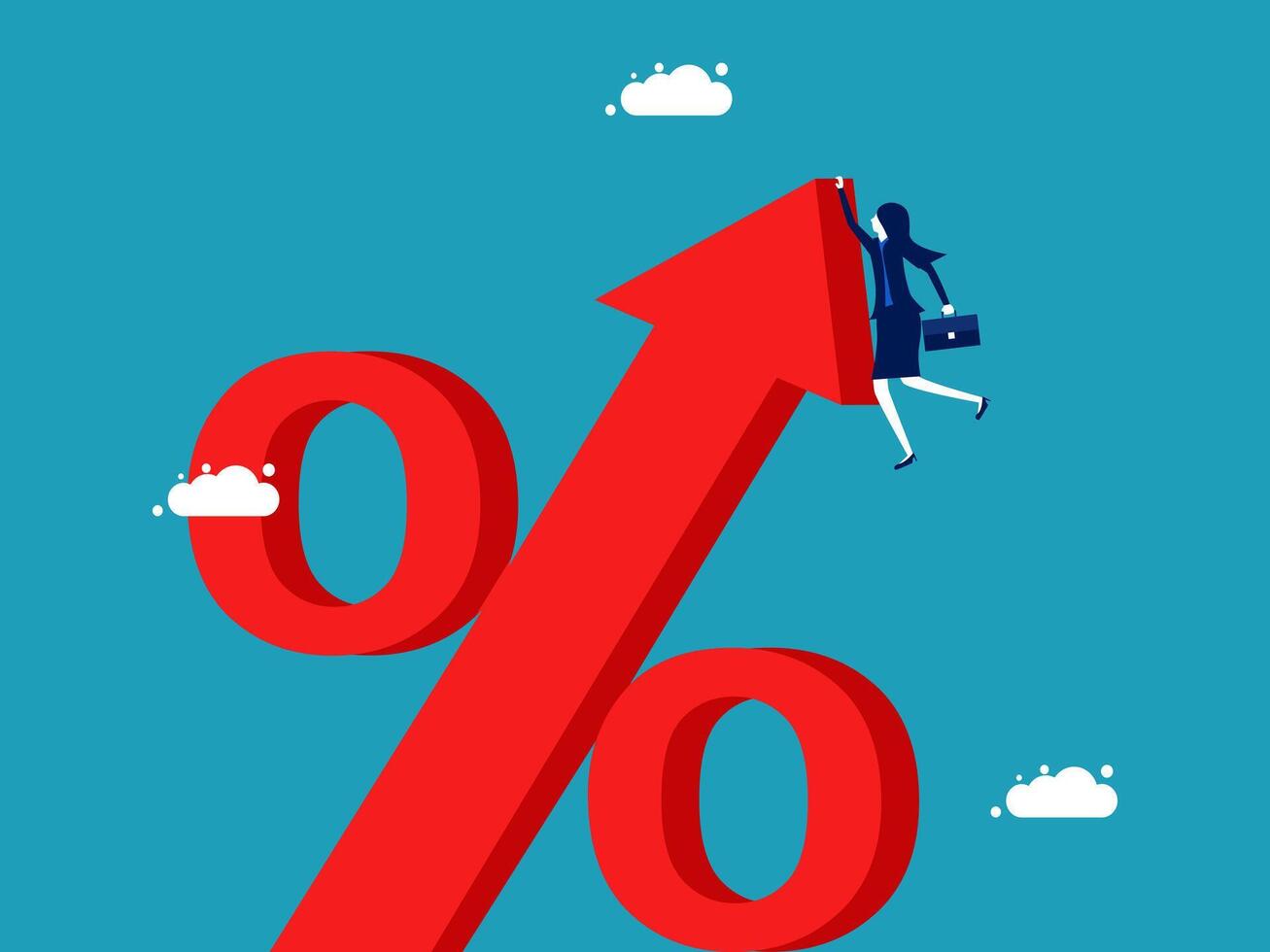 woman climbing on red arrow percent sign vector