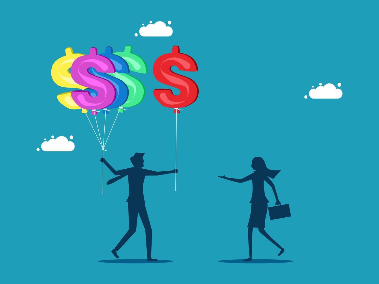 man holding balloons with dollar signs vector