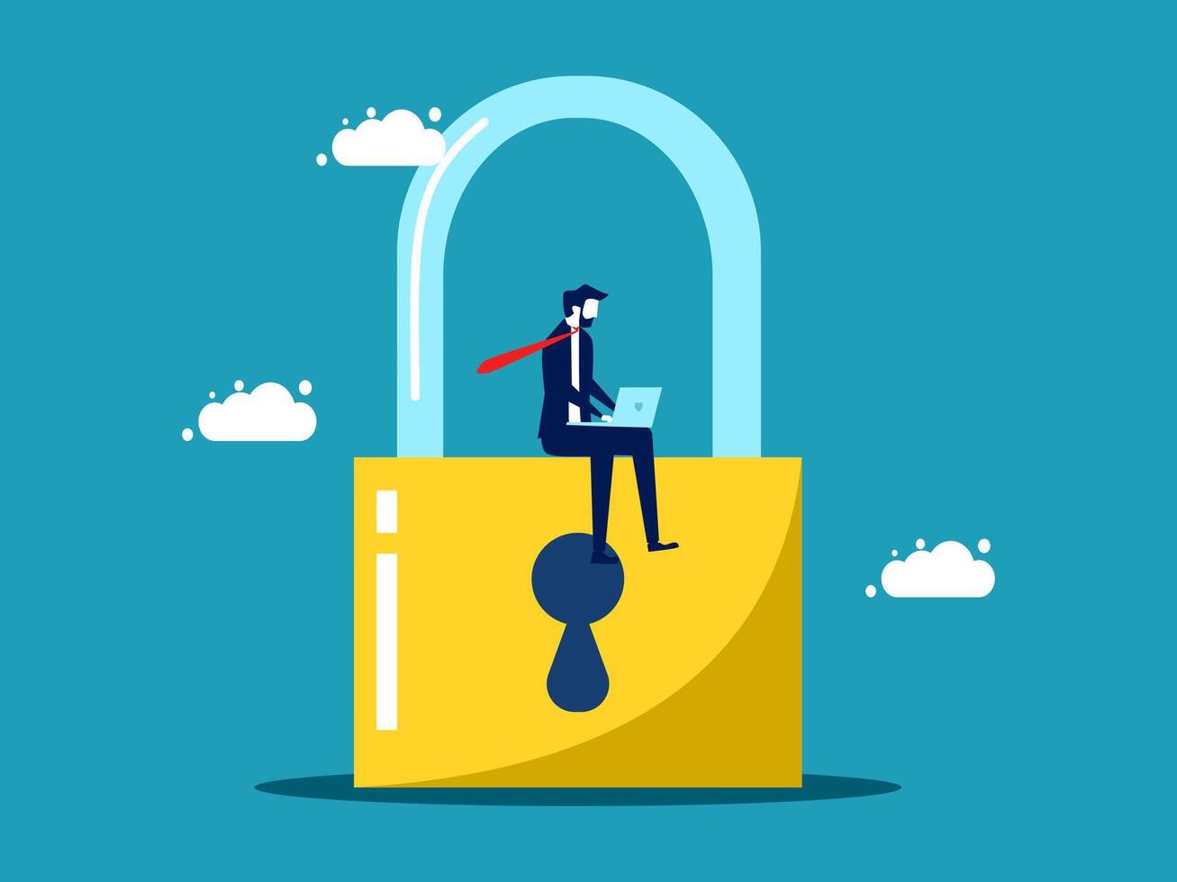 man sitting on top of a padlock with a cloud in the background vector