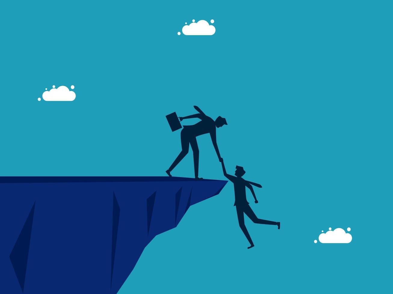 man helping another sman to climb the cliff vector