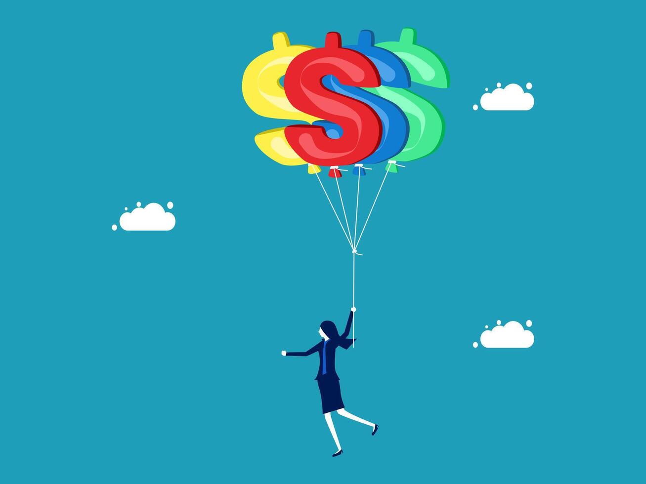 woman flying with dollar sign on a string vector