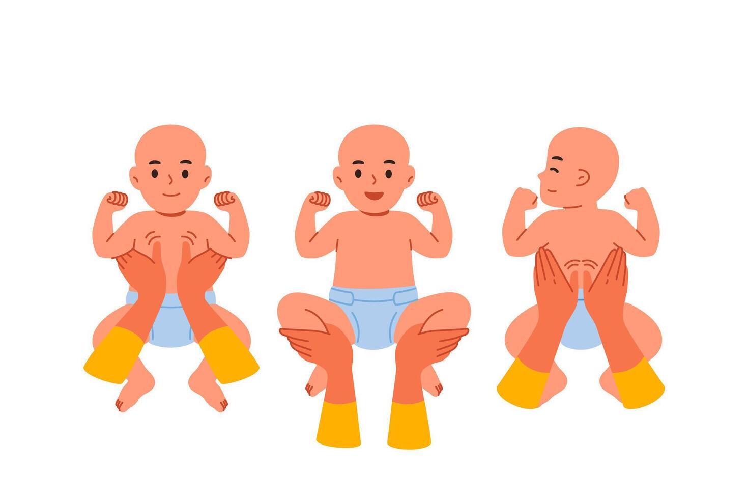 Children massage for baby from chiropractor who helps newborn get rid of spinal curvature vector