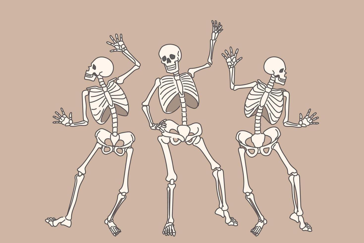 Dancing human skeletons risen from dead and celebrating halloween on october 31st vector