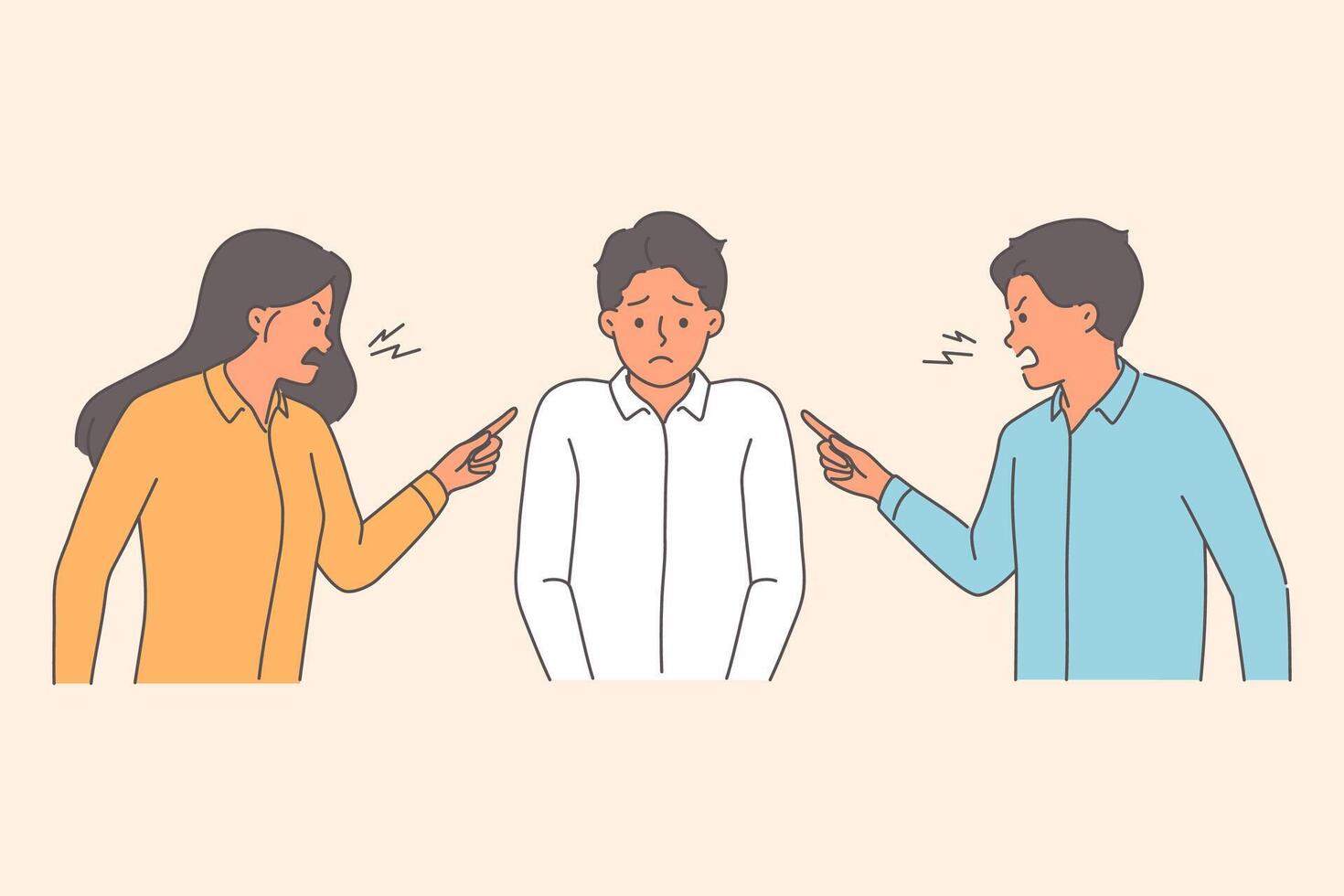 Two bosses scold subordinate who made mistake, and point finger at clerk in need of protection vector