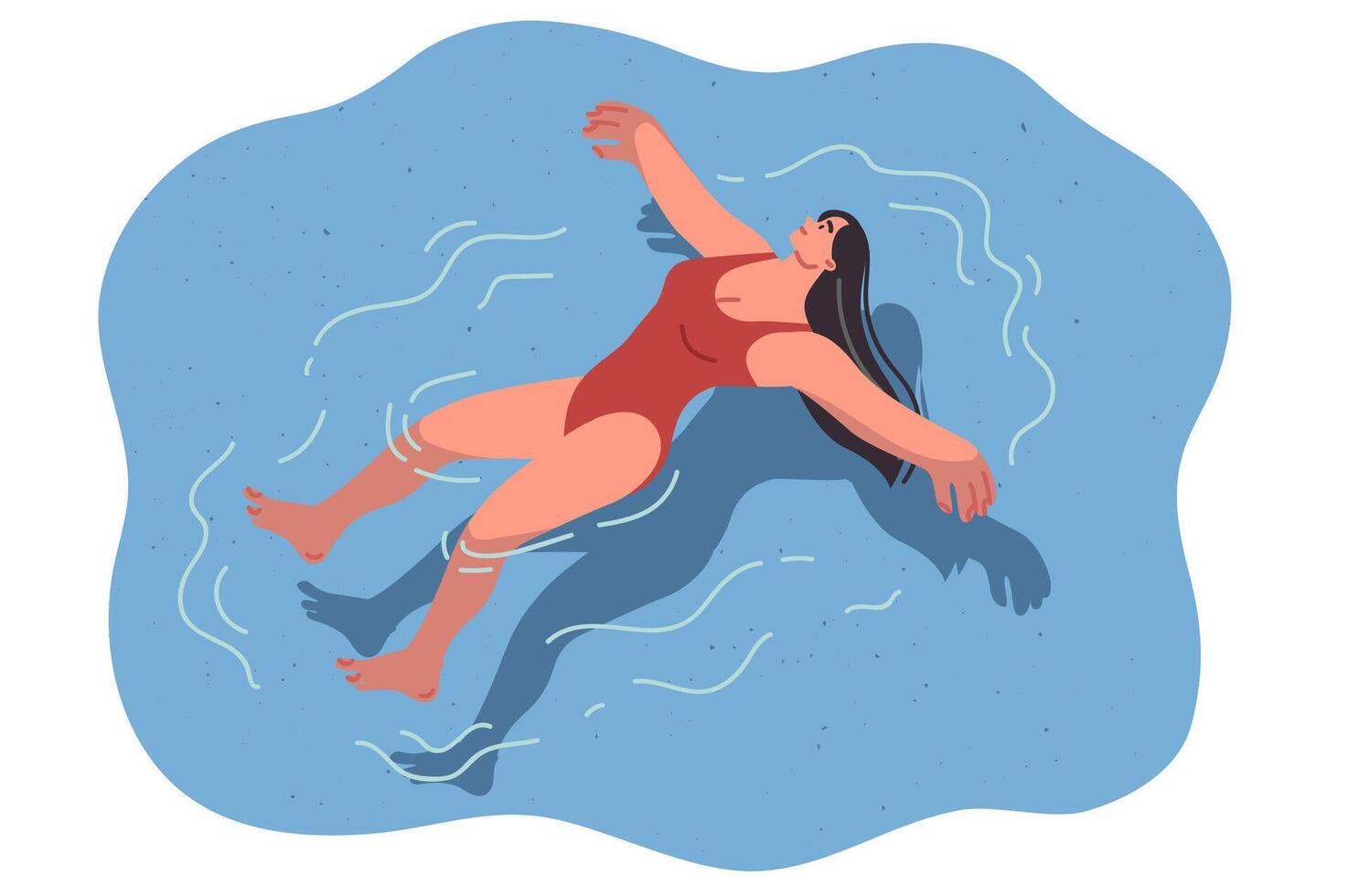 Woman floats on back in pool, enjoying water treatments that improve mood and relax body vector
