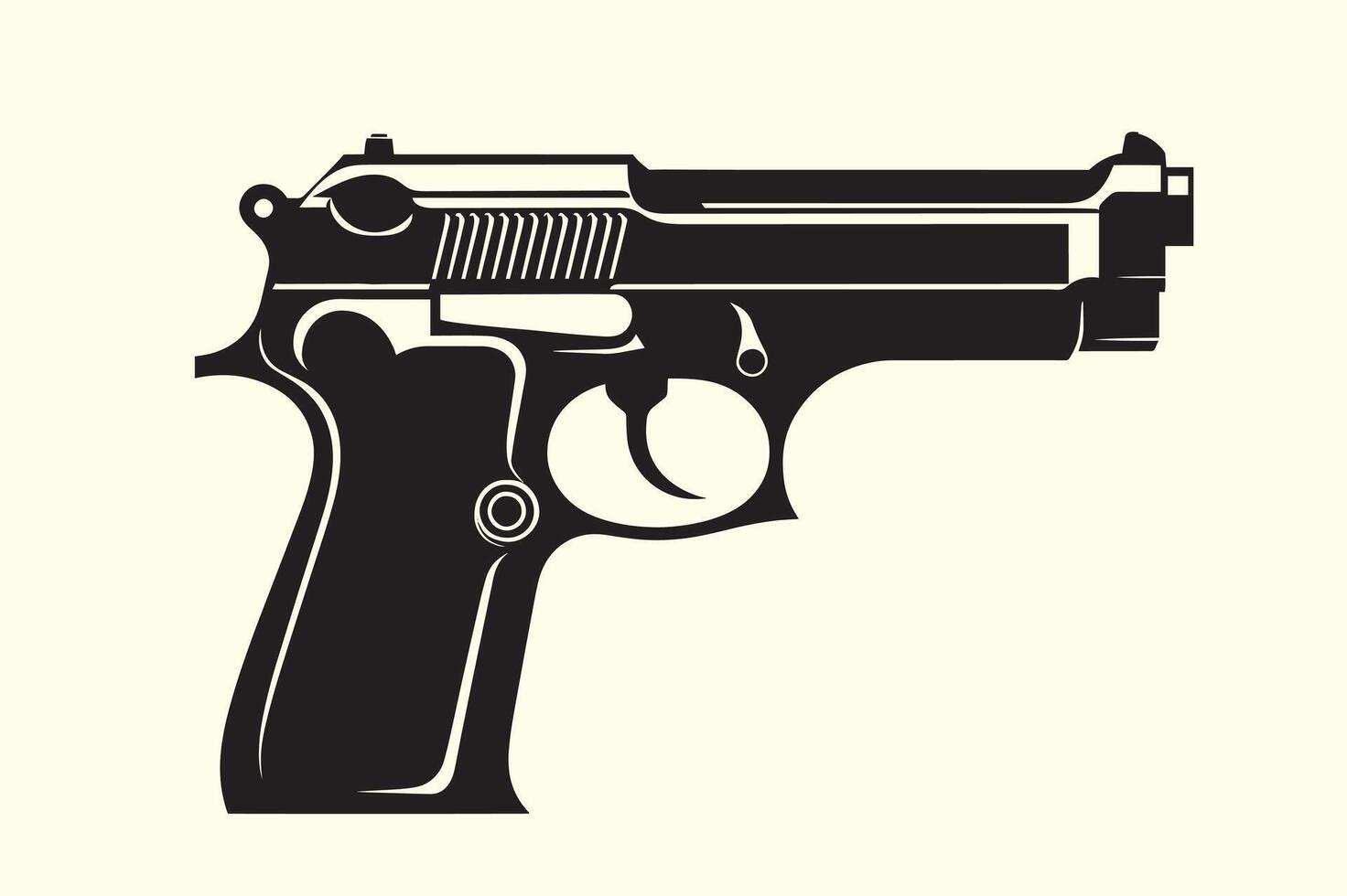 Graphic black detailed silhouette pistols, guns, rifles, submachines, revolvers and shotguns. Isolated on white background vector