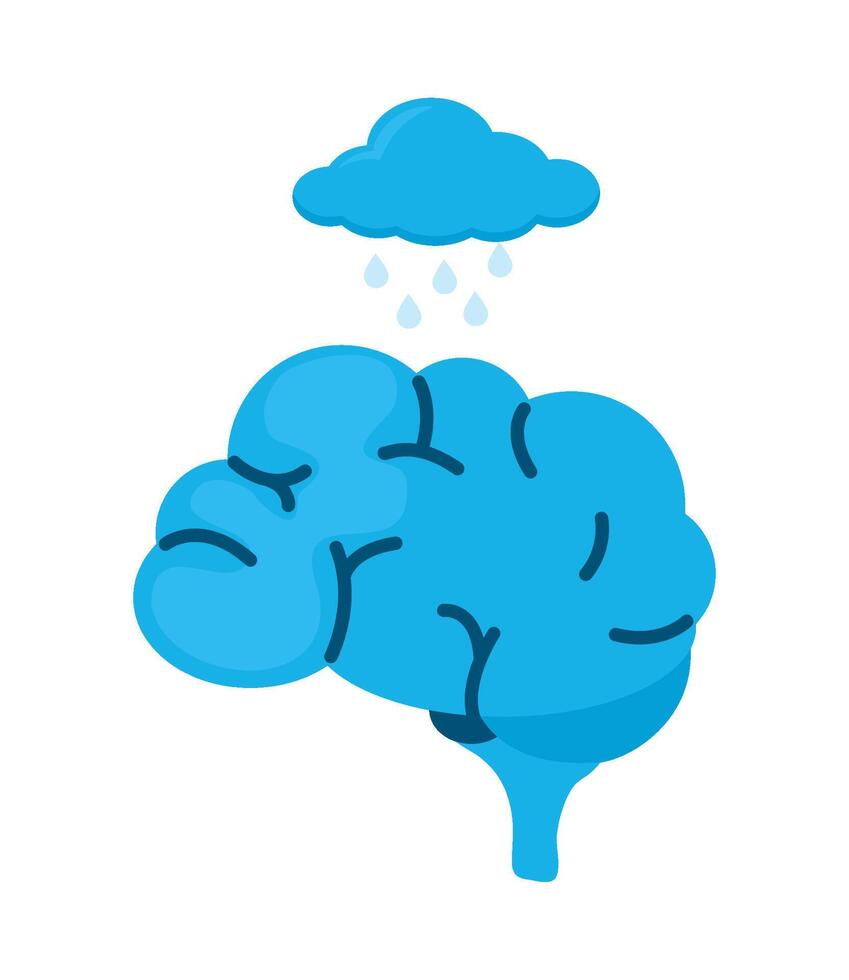 Brain with rain and cloud illustration vector