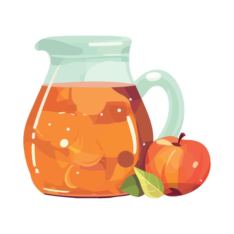 A pitcher of apple cider and an apple vector