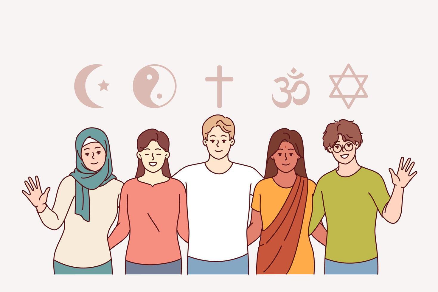 Interreligious understanding of people preaching islam and christianity or buddhism and judaism vector