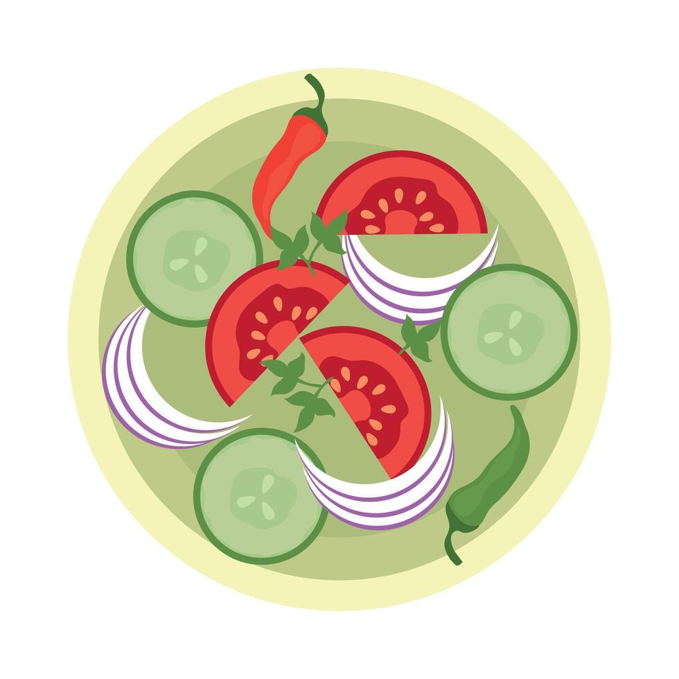 A plate with a salad of vegetables and peppers vector
