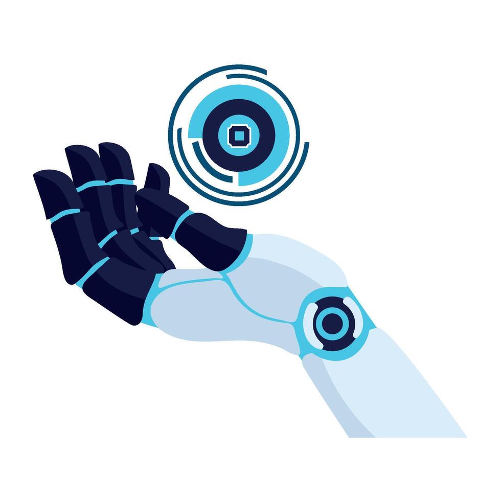 A robot hand holding a circular object vector