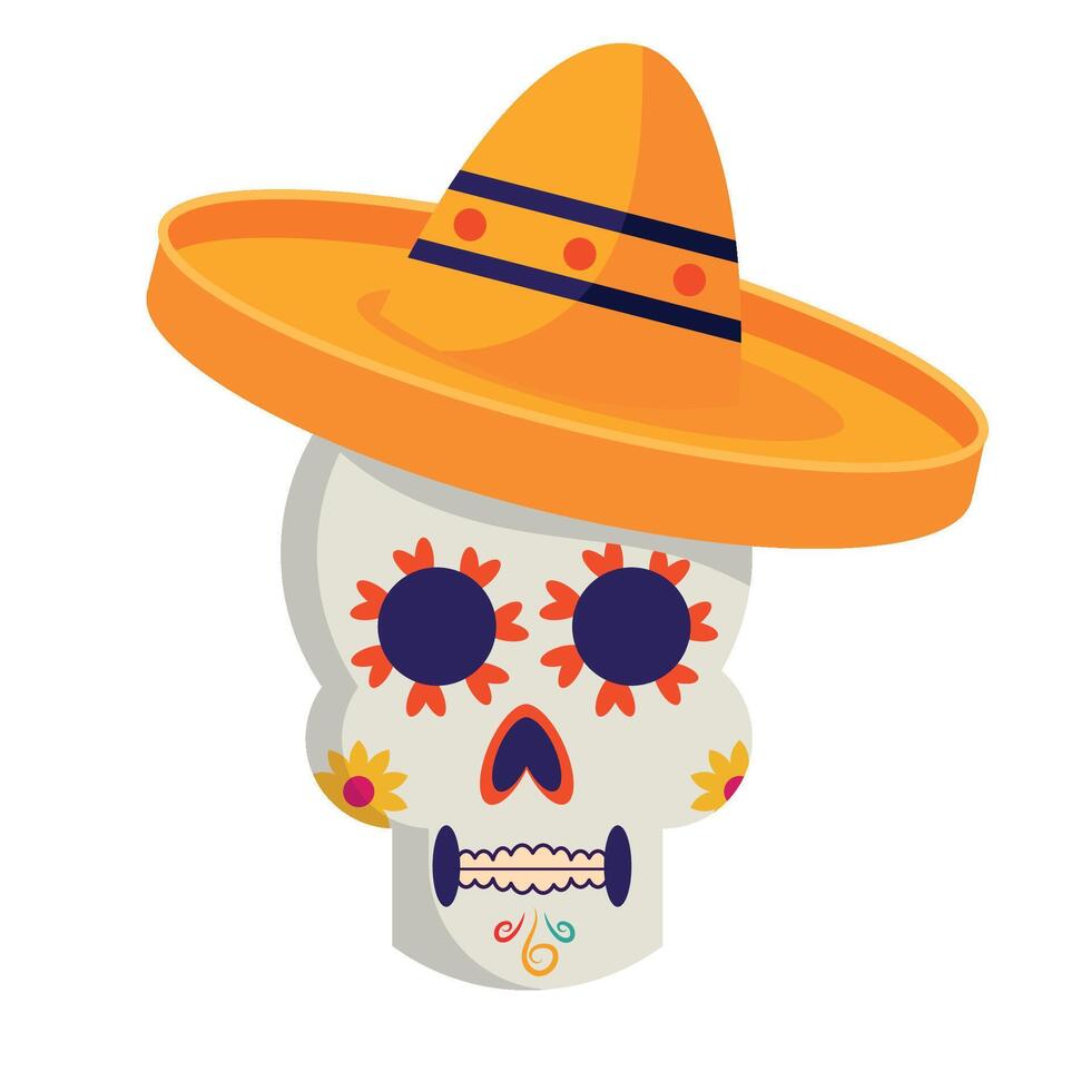Mexican skull with sombrero vector