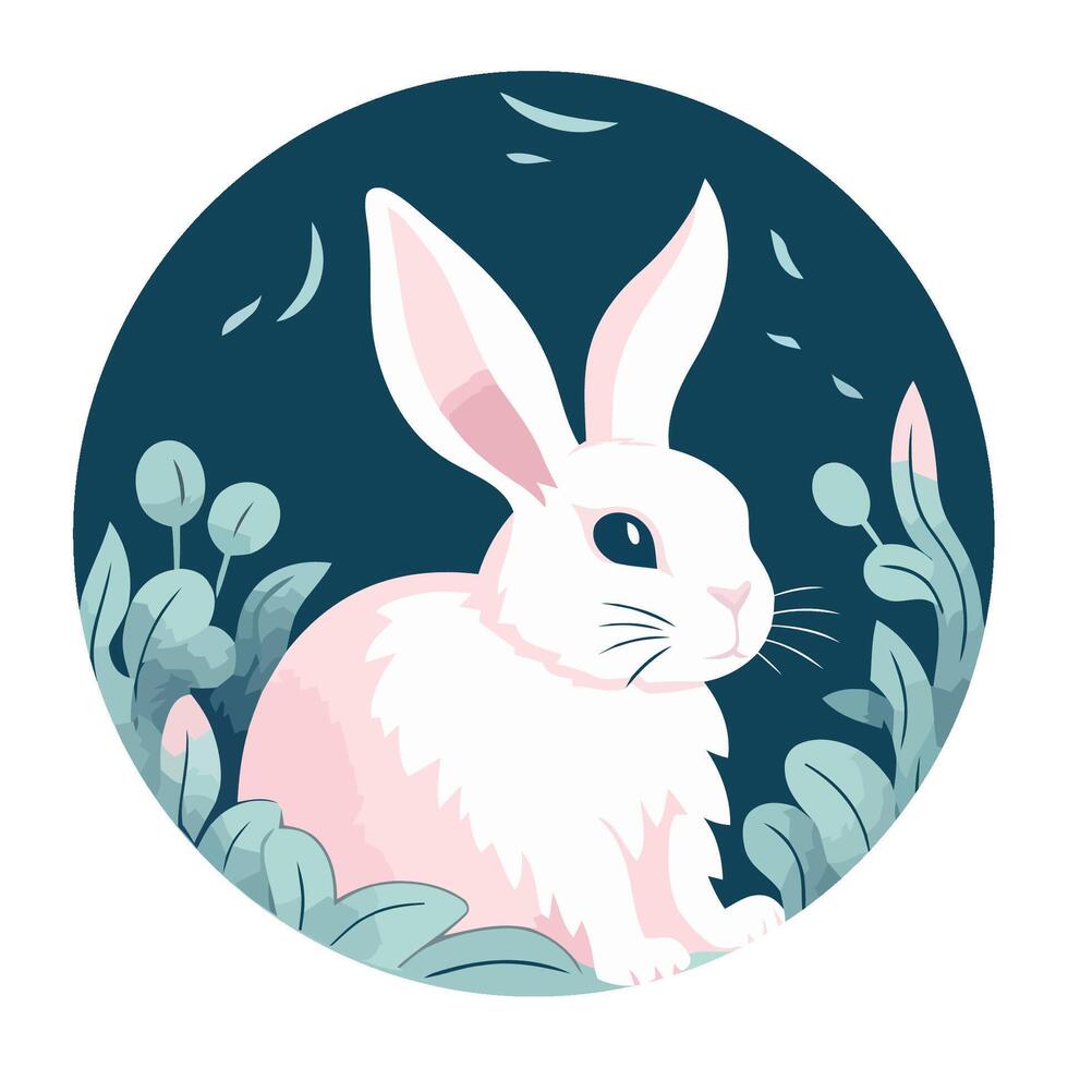 A white rabbit sitting in the grass surrounded by plants vector