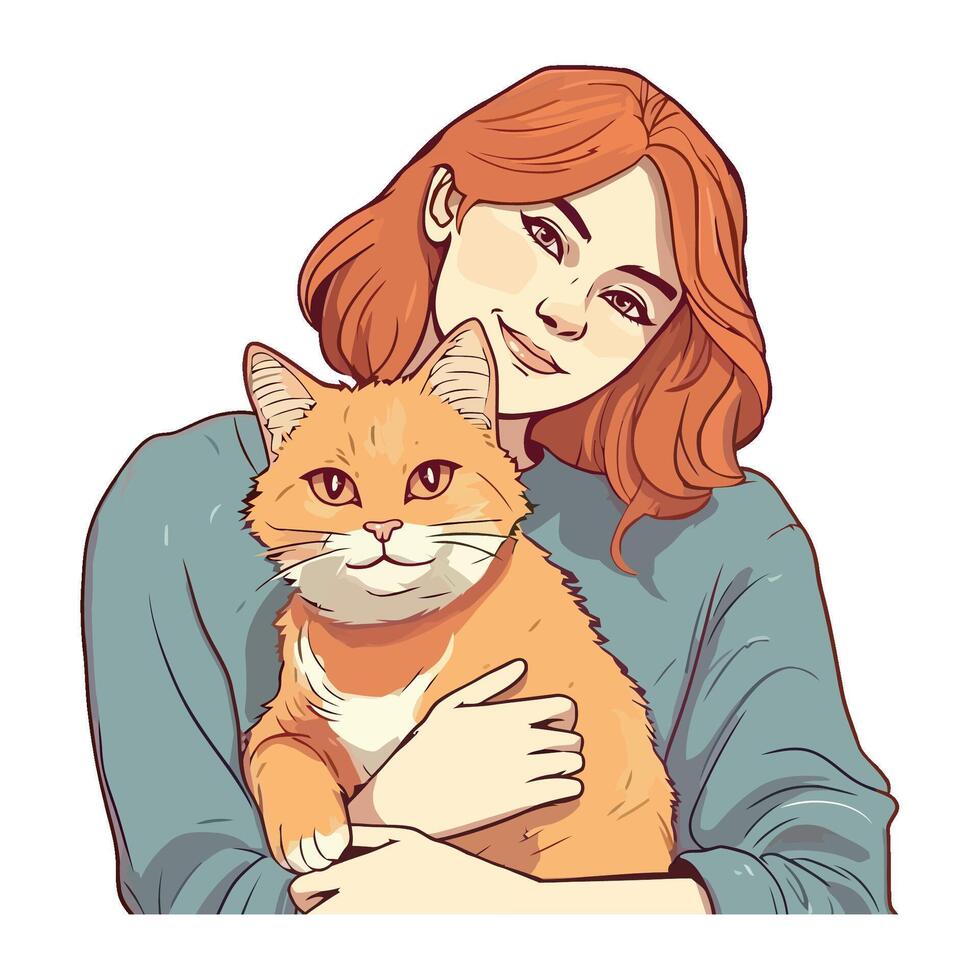 A woman holding a cat with red hair vector