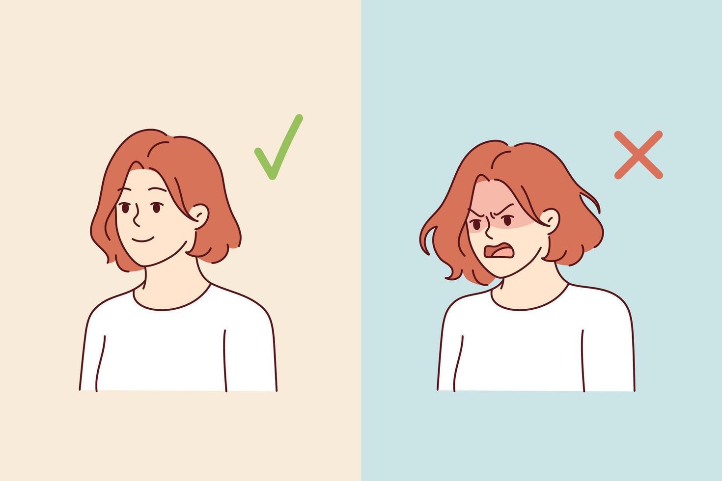 Woman with positive and negative grimace experiences sudden mood swings due to bipolar disorder vector
