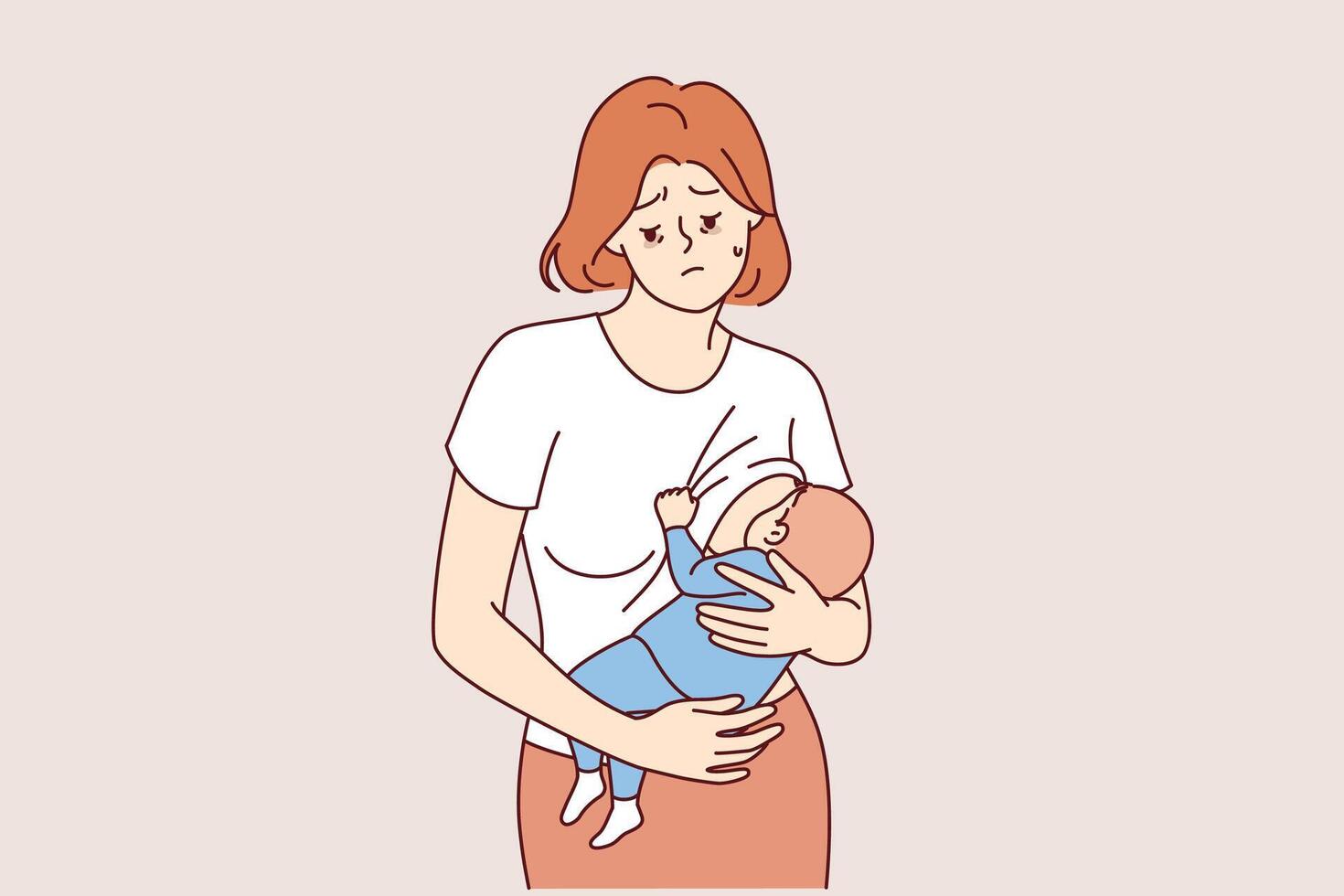 Postnatal depression in frustrated mother who is breastfeeding and forced to raise child alone vector