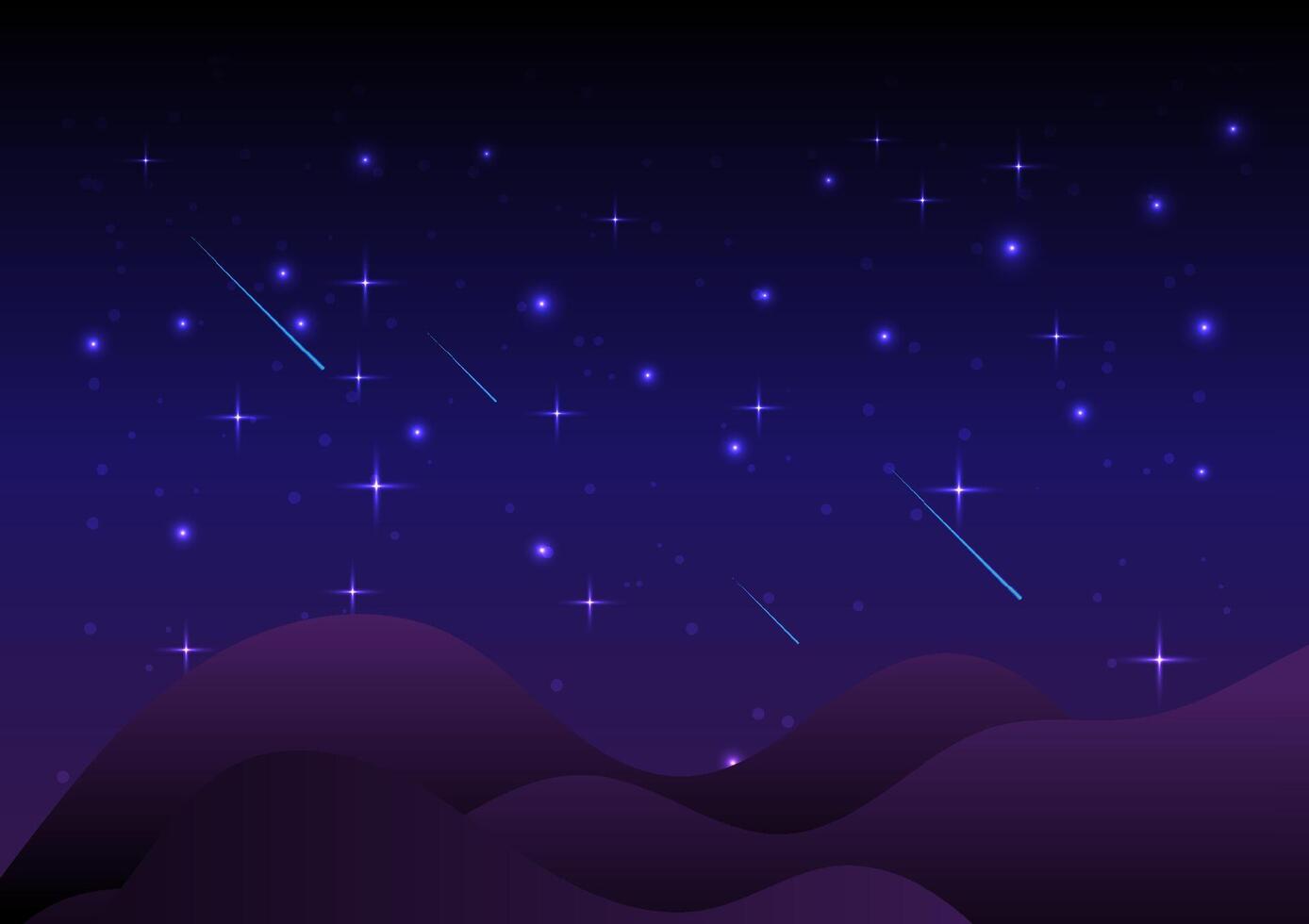 The night starry sky is full of shiny stars on a dark blue background with a mountain. Astronaut landscape. vector