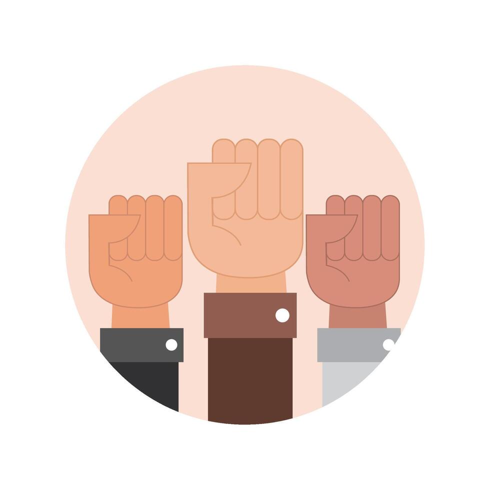 A group of hands with fists up in the air vector