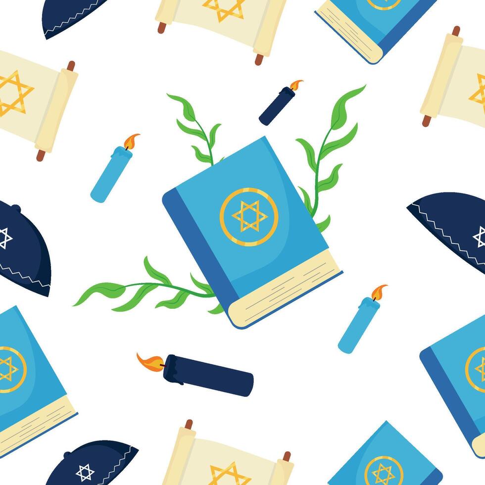 Jewish books and candles on a white background vector