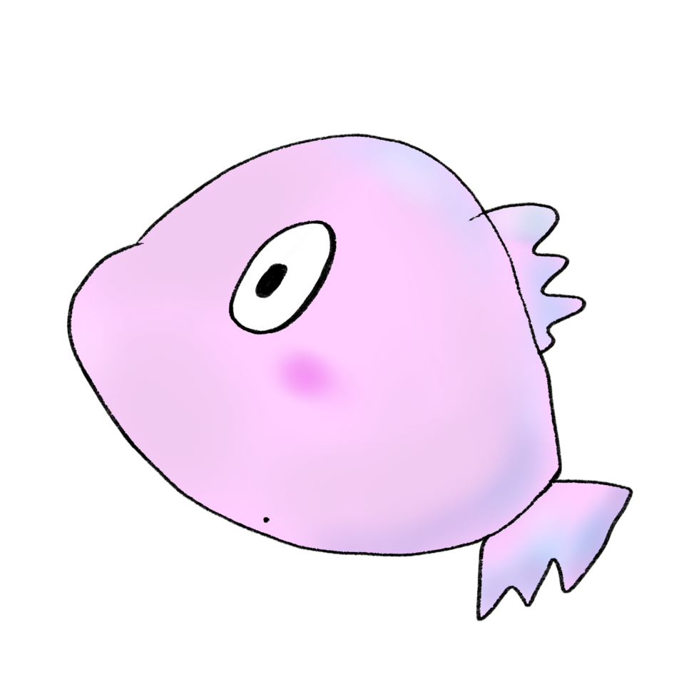 Cute cartoon pink fish character design isolated png