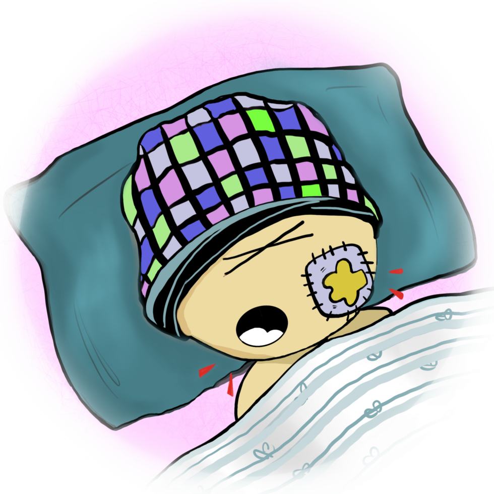 Character design - Hurt boy on bed - Pink background png