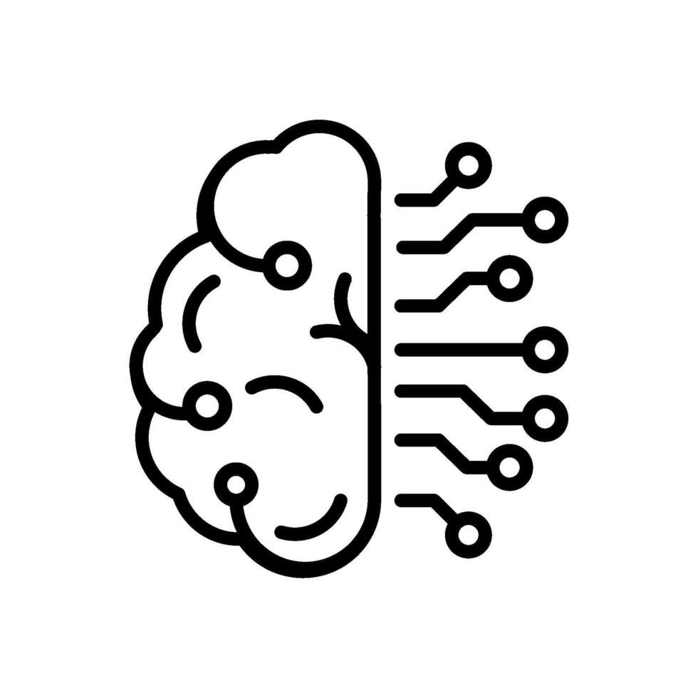 A black and white illustration of a brain with a circuit board vector