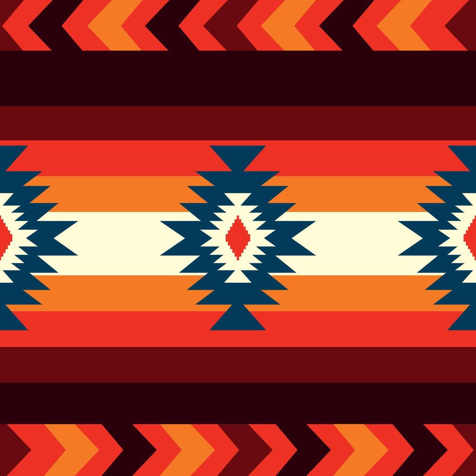 A native american style pattern with red, orange and blue colors vector