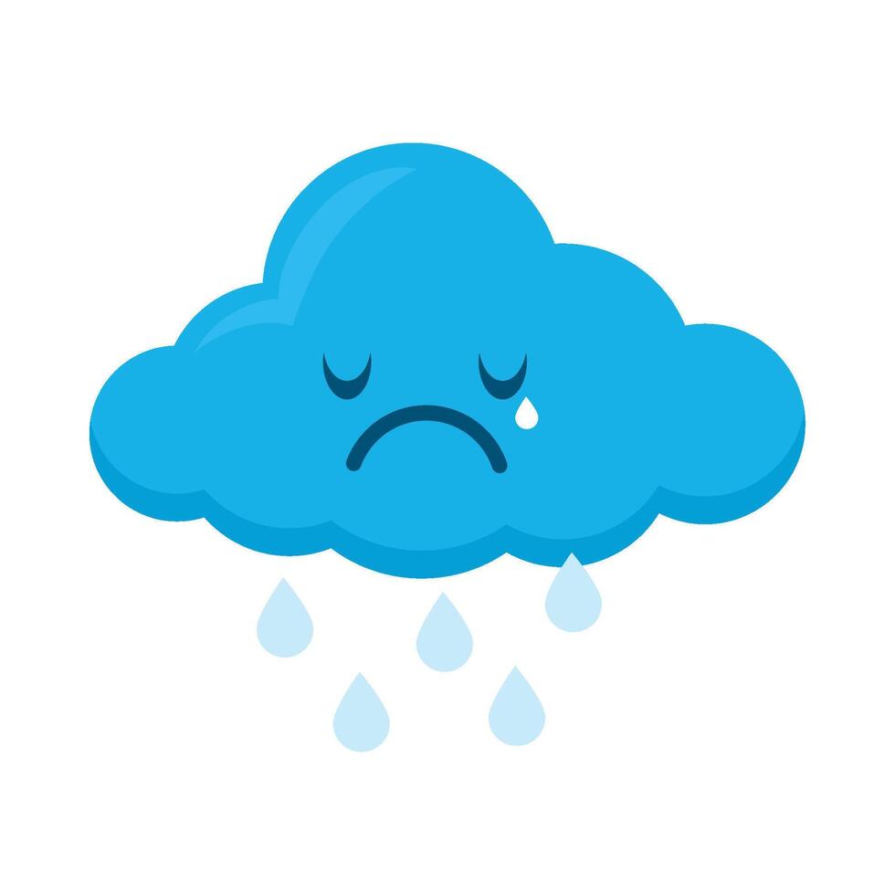Sad cloud with sad face and rain drops illustration vector