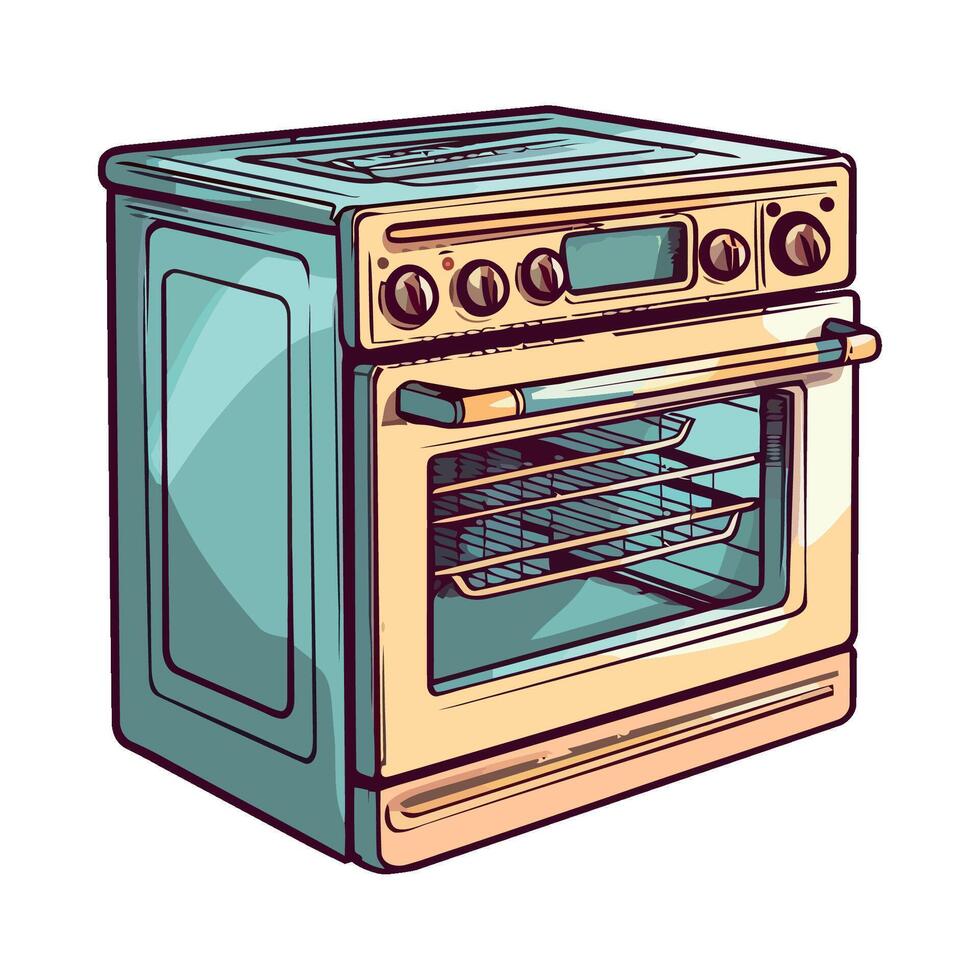 An illustration of a stove with a door open vector