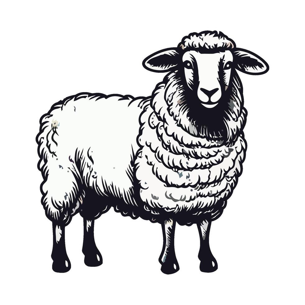 A black and white drawing of a sheep vector