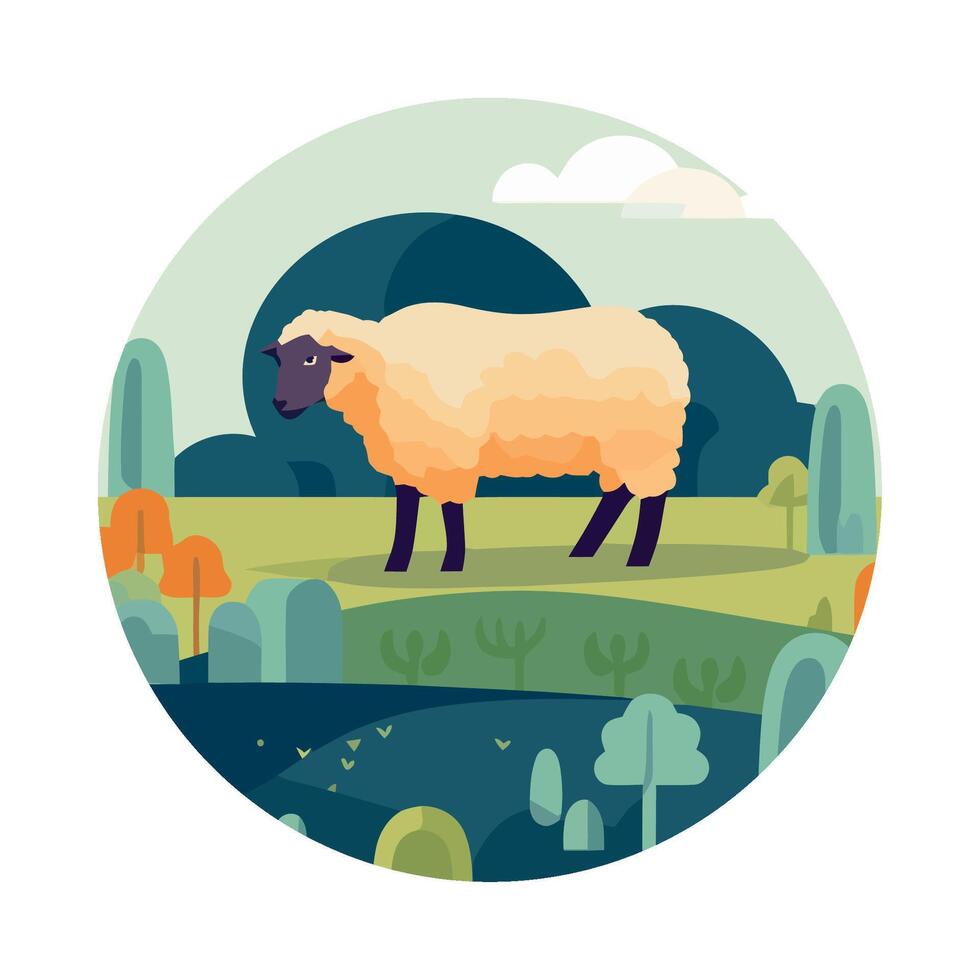 A sheep standing in the middle of a field vector