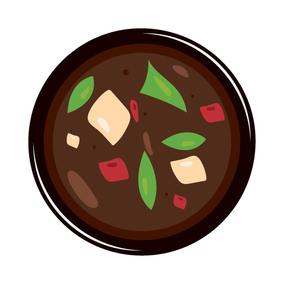 A bowl of soup with vegetables and meat vector
