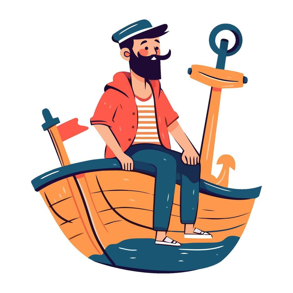 A man with a beard sitting on a boat vector
