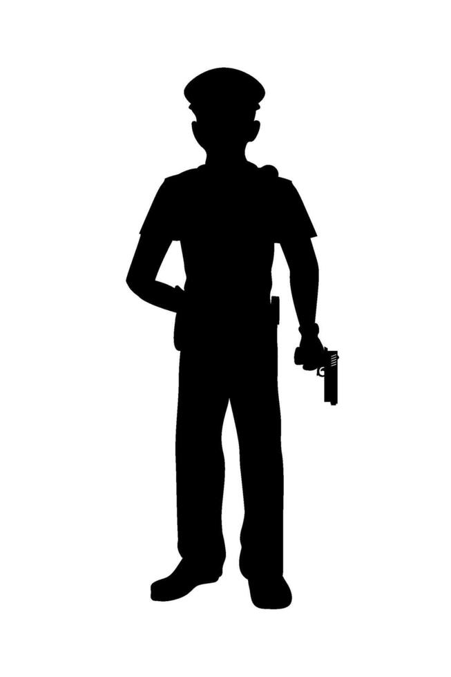 Silhouette of a police officer with a gun vector
