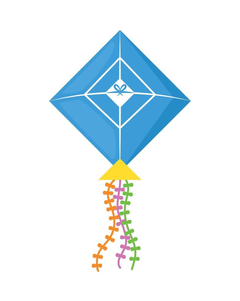 A kite with colorful string and a blue vector